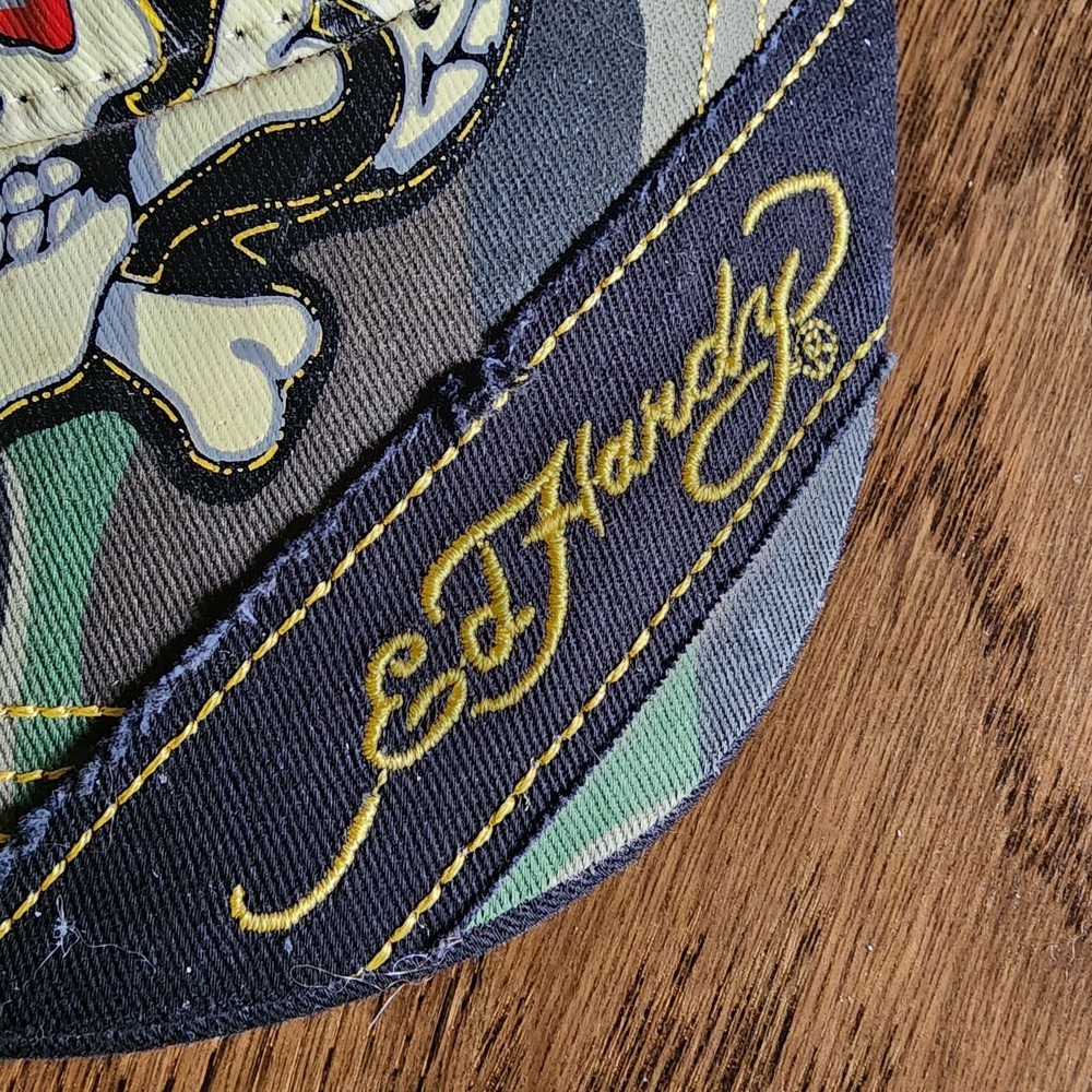 Ed Hardy Red Trucker Hat Mesh Green Adjustable One Size Skull Graphic - Picture 6 of 8